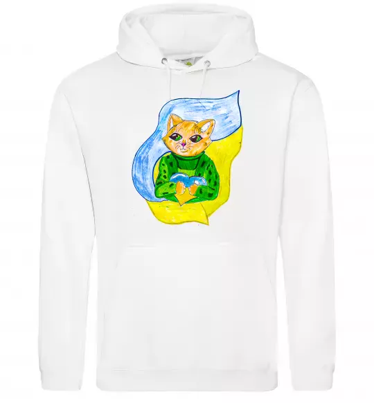 Мужская толстовка (худи) Котик ЗСУ прапор Белый фото