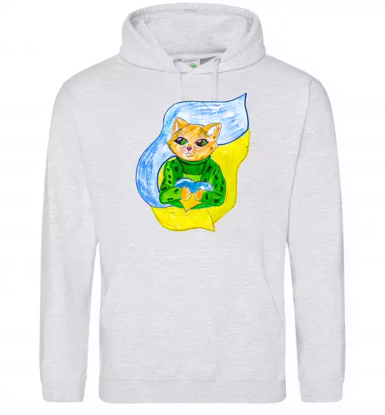 Женская толстовка (худи) Котик ЗСУ прапор Серый меланж фото