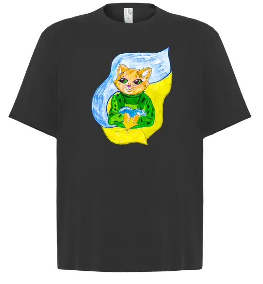 Футболка Оверсайз Котик ЗСУ прапор Черный фото