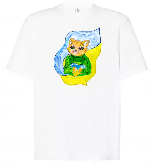 Футболка Оверсайз Котик ЗСУ прапор Белый фото