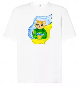 Футболка Оверсайз Котик ЗСУ прапор Белый фото