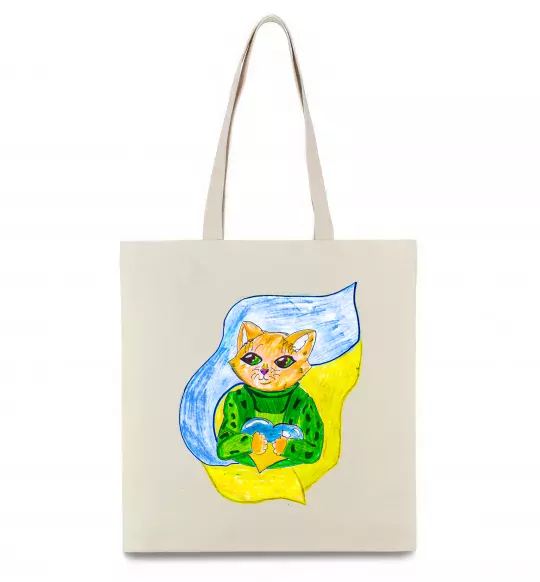 Эко-сумка Котик ЗСУ прапор Бежевый фото