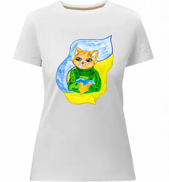 Женская премиум футболка Котик ЗСУ прапор Белый фото