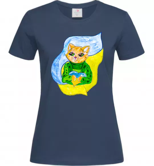 Женская футболка Котик ЗСУ прапор Темно-синий фото