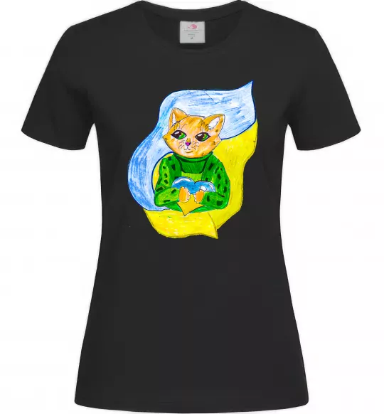 Женская футболка Котик ЗСУ прапор Черный фото