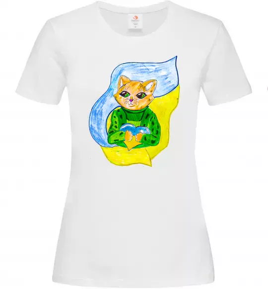 Женская футболка Котик ЗСУ прапор Белый фото