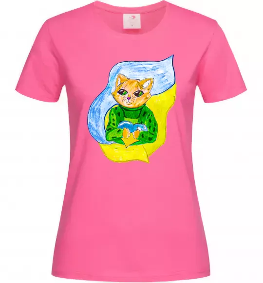 Женская футболка Котик ЗСУ прапор Ярко-розовый фото