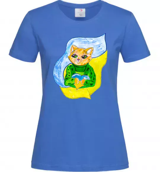 Женская футболка Котик ЗСУ прапор Ярко-синий фото