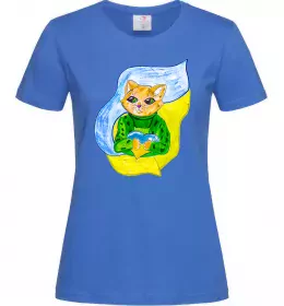 Жіноча футболка Котик ЗСУ прапор Яскраво-синій фото
