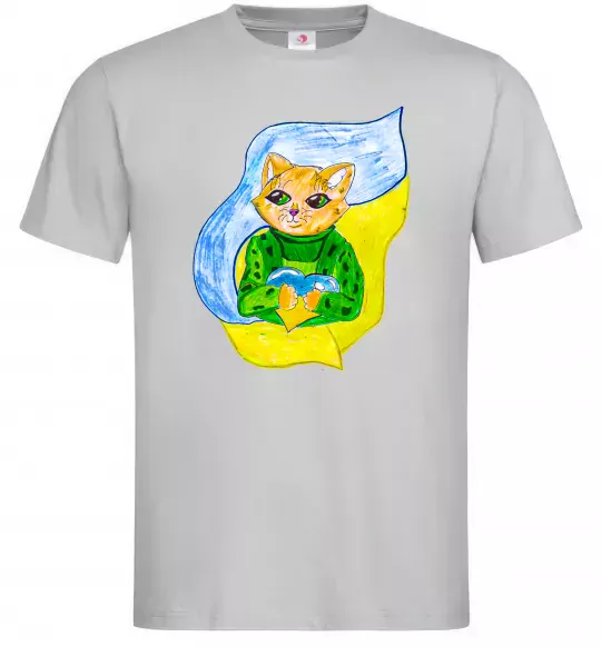 Чоловіча футболка Котик ЗСУ прапор Сірий фото