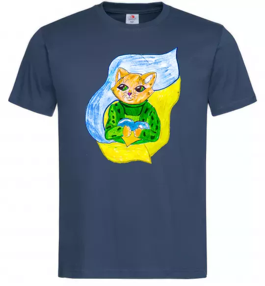 Чоловіча футболка Котик ЗСУ прапор Темно-синій фото