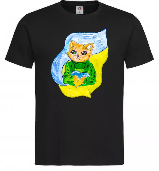 Чоловіча футболка Котик ЗСУ прапор Чорний фото