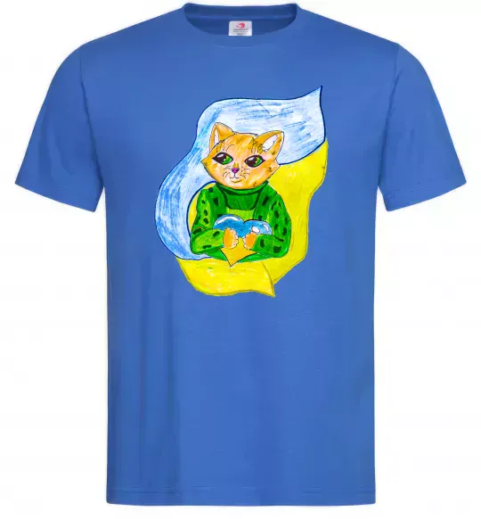 Чоловіча футболка Котик ЗСУ прапор Яскраво-синій фото