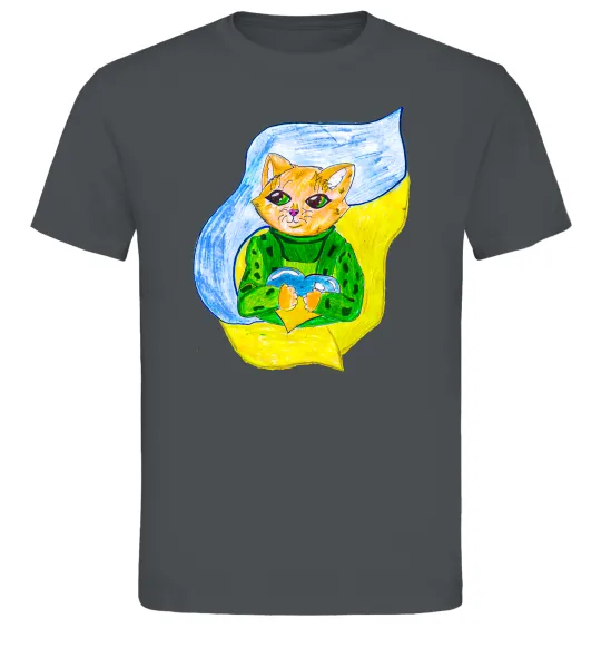 Чоловіча футболка Котик ЗСУ прапор Графіт фото