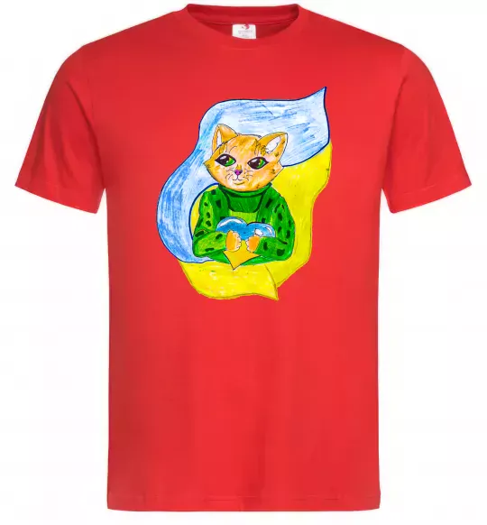 Чоловіча футболка Котик ЗСУ прапор Червоний фото