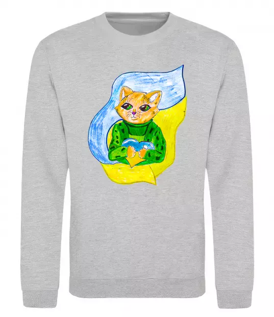 Світшот Котик ЗСУ прапор Сірий меланж фото