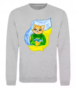 Свитшот Котик ЗСУ прапор Серый меланж фото