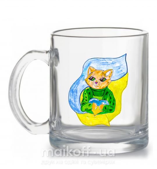 Чашка стеклянная Котик ЗСУ прапор Прозрачный фото