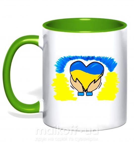 Чашка с цветной ручкой Серце України Зеленый фото