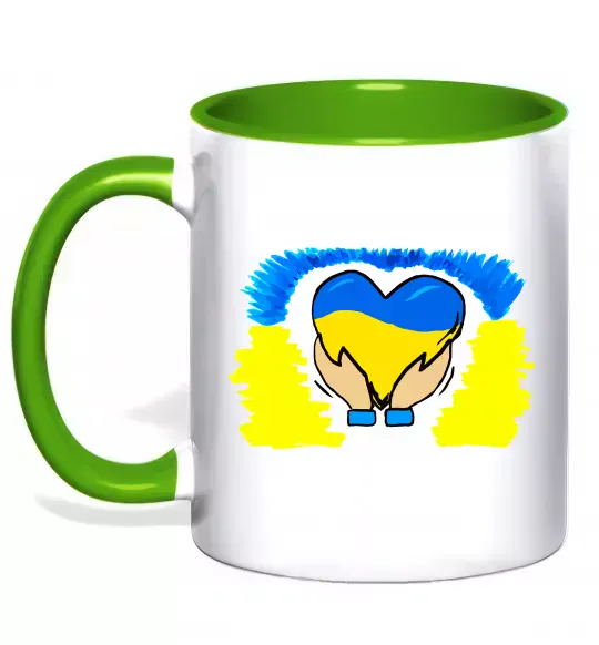 Чашка с цветной ручкой Серце України Зеленый фото