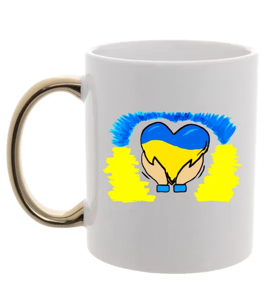 Чашка с цветной ручкой Серце України Золото фото