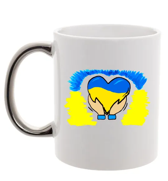 Чашка с цветной ручкой Серце України Серебро фото