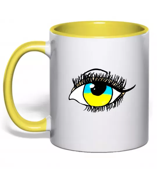 Чашка з кольоровою ручкою Око жовто блакитне Сонячно жовтий фото