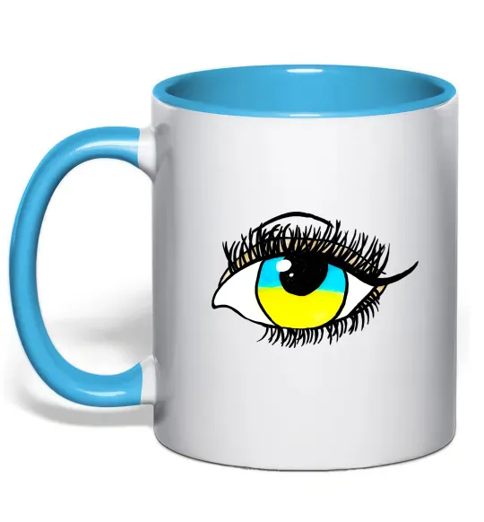 Чашка з кольоровою ручкою Око жовто блакитне Блакитний фото