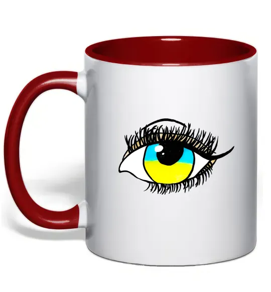 Чашка з кольоровою ручкою Око жовто блакитне Червоний фото