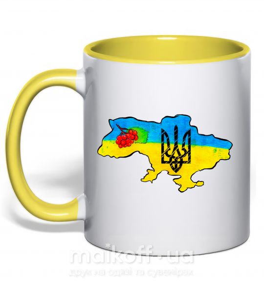 Чашка с цветной ручкой Україна герб калина Солнечно желтый фото