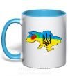 Чашка с цветной ручкой Україна герб калина Голубой фото