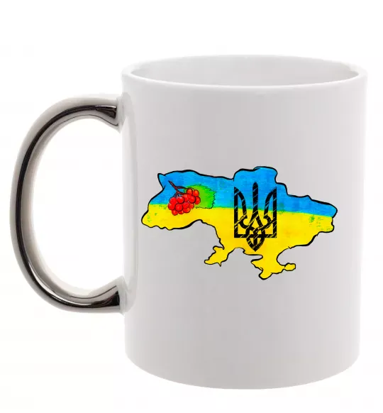 Чашка з кольоровою ручкою Україна герб калина Срібло фото