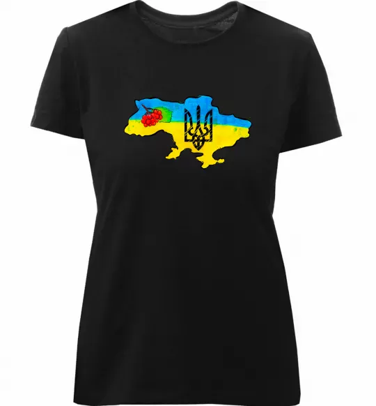 Жіноча преміум футболка Україна герб калина Чорний фото