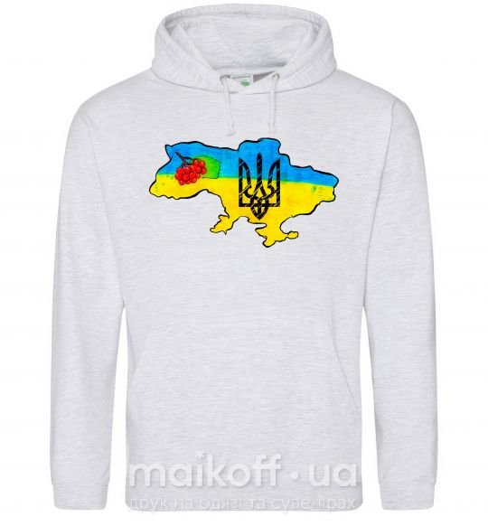 Мужская толстовка (худи) Україна герб калина Серый меланж фото