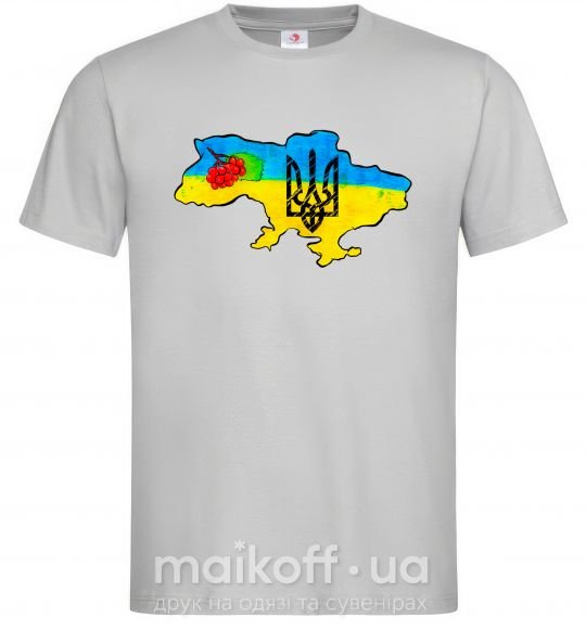 Мужская футболка Україна герб калина Серый фото