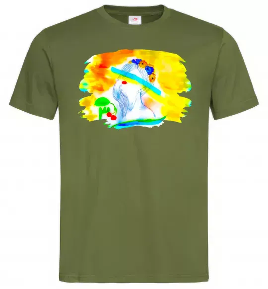 Чоловіча футболка Українка прапор Оливковий фото