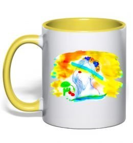 Чашка с цветной ручкой Українка прапор