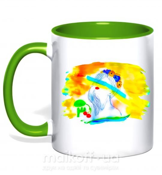 Чашка с цветной ручкой Українка прапор Зеленый фото