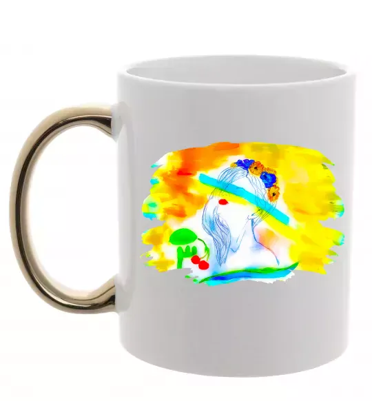 Чашка з кольоровою ручкою Українка прапор Золото фото