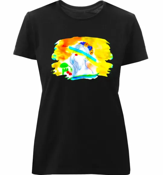 Жіноча преміум футболка Українка прапор Чорний фото