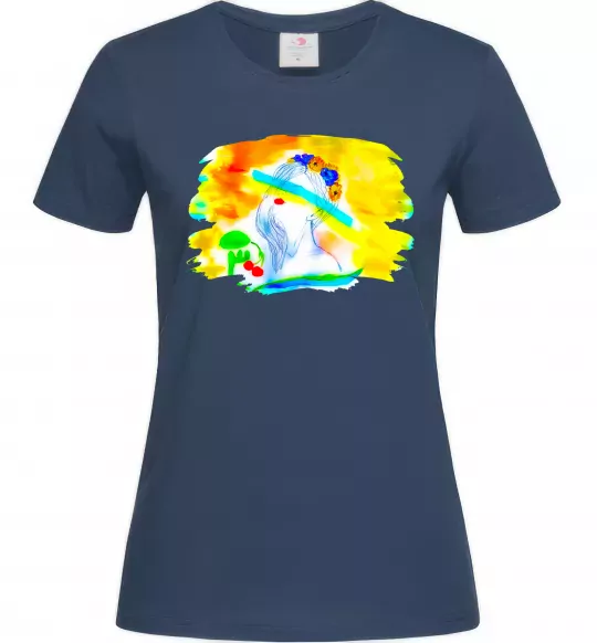 Жіноча футболка Українка прапор Темно-синій фото