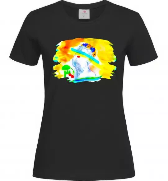 Жіноча футболка Українка прапор Чорний фото