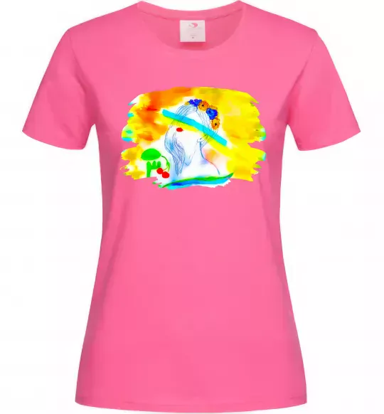 Жіноча футболка Українка прапор Яскраво-рожевий фото