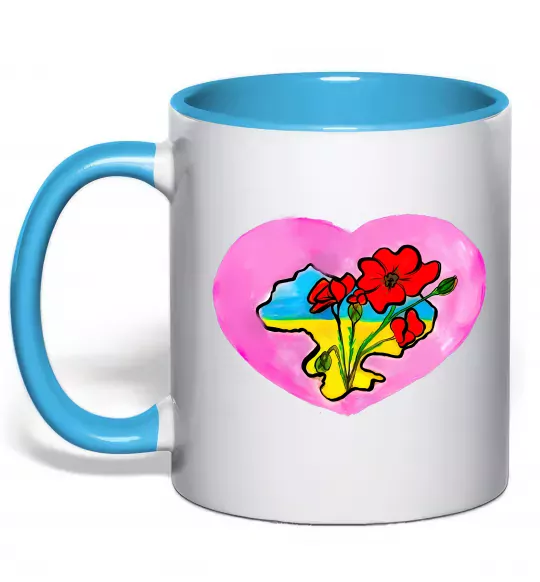 Чашка с цветной ручкой Україна в серці Голубой фото