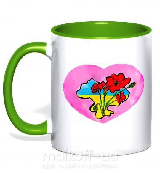 Чашка с цветной ручкой Україна в серці Зеленый фото