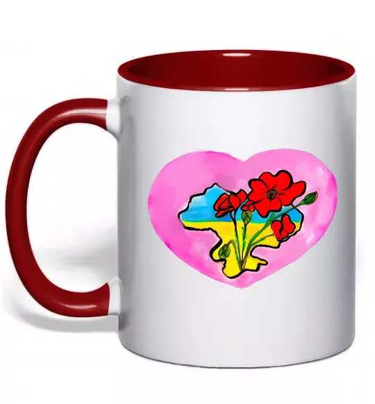 Чашка с цветной ручкой Україна в серці Красный фото