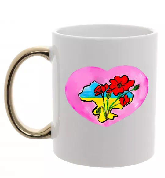 Чашка с цветной ручкой Україна в серці Золото фото