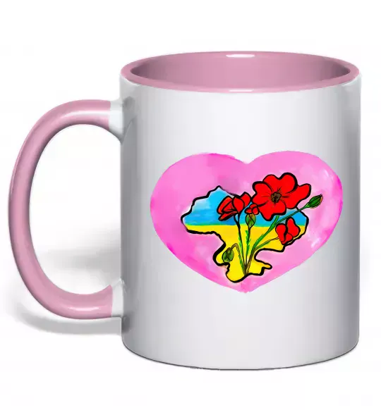 Чашка с цветной ручкой Україна в серці Нежно розовый фото