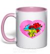 Чашка з кольоровою ручкою Україна в серці Ніжно рожевий фото