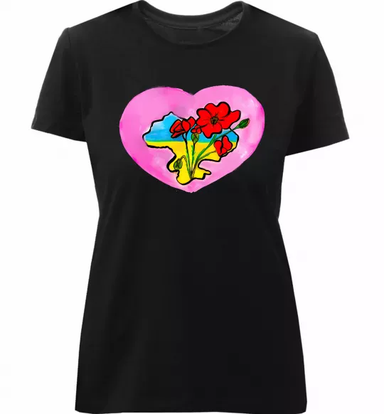 Женская премиум футболка Україна в серці Черный фото